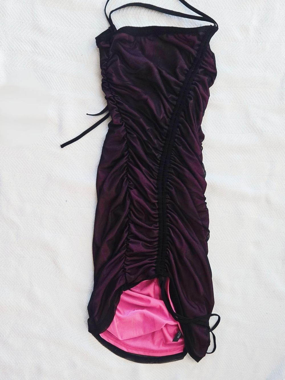 Dolls Kill Horoscopez Runched Mini Dress in Deep Plum with Pink Lining
